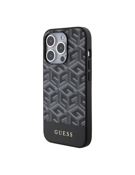 Véritable GUESS Case GUHMP15LHGCFSEK pour iPhone 15 PRO (Compatible avec Magsafe GCUBE Stripes / noir)