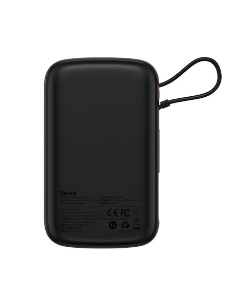 BASEUS powerbank 10 000 mAh avec câble Lightning intégré + câble USB A vers Type C PD QC3.0 3A 20W PPQD020001 noir