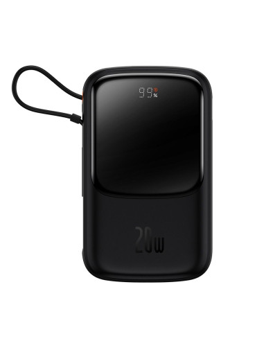 BASEUS powerbank 10 000 mAh avec câble Lightning intégré + câble USB A vers Type C PD QC3.0 3A 20W PPQD020001 noir