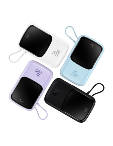 BASEUS powerbank 10 000 mAh avec câble Lightning intégré + câble USB A vers Type C PD QC3.0 3A 20W PPQD020001 noir