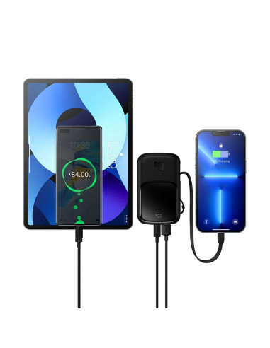 BASEUS powerbank 10 000 mAh avec câble Lightning intégré + câble USB A vers Type C PD QC3.0 3A 20W PPQD020001 noir