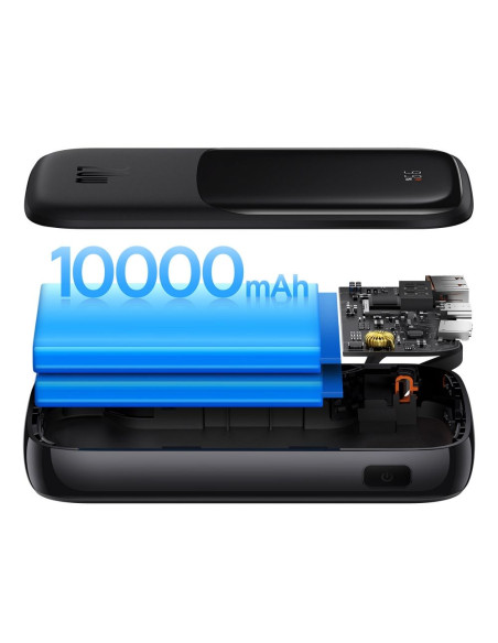 BASEUS powerbank 10 000 mAh avec câble Lightning intégré + câble USB A vers Type C PD QC3.0 3A 20W PPQD020001 noir