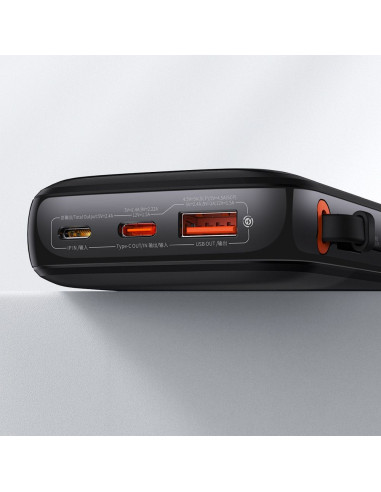 BASEUS powerbank 10 000 mAh avec câble Lightning intégré + câble USB A vers Type C PD QC3.0 3A 20W PPQD020001 noir