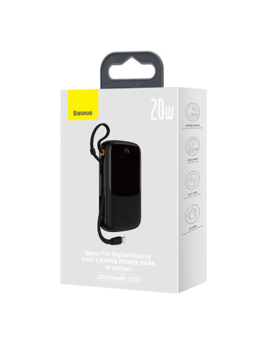 BASEUS powerbank 10 000 mAh avec câble Lightning intégré + câble USB A vers Type C PD QC3.0 3A 20W PPQD020001 noir