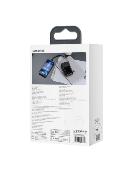 BASEUS powerbank 10 000 mAh avec câble Lightning intégré + câble USB A vers Type C PD QC3.0 3A 20W PPQD020001 noir