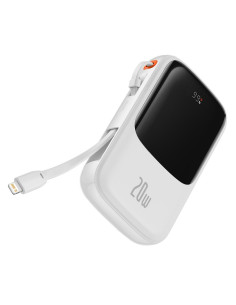 BASEUS powerbank 10 000 mAh avec câble Lightning intégré + câble USB A vers Type C PD QC3.0 3A 20W PPQD020002 blanc
