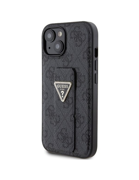 GUESS Coque pour IPHONE 13 / 14 / 15 GUHCP15SPGS4TDK (Grip Stand 4G Triangle Strass) noir