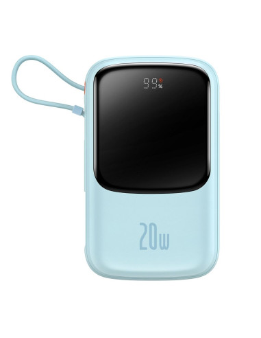BASEUS powerbank 10 000 mAh avec câble Lightning intégré + câble USB A vers Type C PD QC3.0 3A 20W PPQD020003 bleu