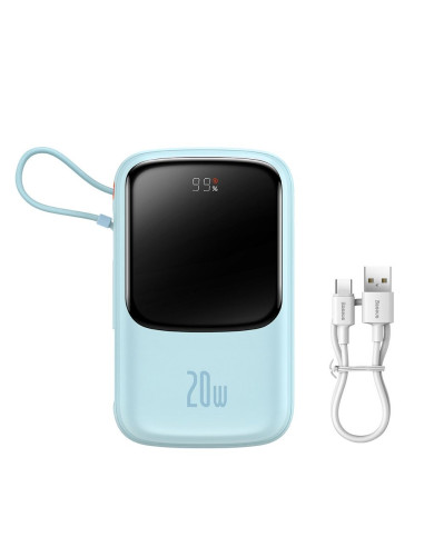 BASEUS powerbank 10 000 mAh avec câble Lightning intégré + câble USB A vers Type C PD QC3.0 3A 20W PPQD020003 bleu