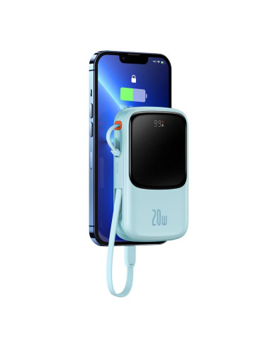 BASEUS powerbank 10 000 mAh avec câble Lightning intégré + câble USB A vers Type C PD QC3.0 3A 20W PPQD020003 bleu