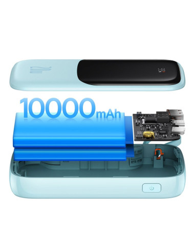 BASEUS powerbank 10 000 mAh avec câble Lightning intégré + câble USB A vers Type C PD QC3.0 3A 20W PPQD020003 bleu