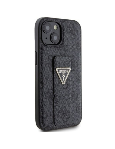 GUESS Coque pour IPHONE 13 / 14 / 15 GUHCP15SPGS4TDK (Grip Stand 4G Triangle Strass) noir
