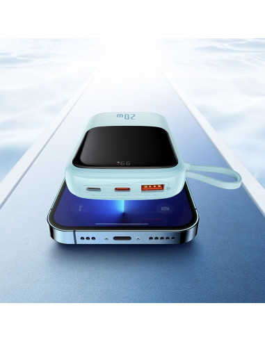 BASEUS powerbank 10 000 mAh avec câble Lightning intégré + câble USB A vers Type C PD QC3.0 3A 20W PPQD020003 bleu