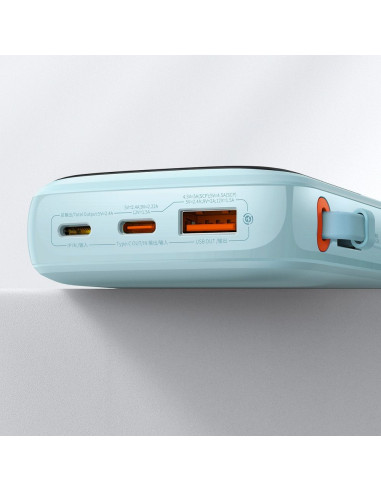 BASEUS powerbank 10 000 mAh avec câble Lightning intégré + câble USB A vers Type C PD QC3.0 3A 20W PPQD020003 bleu