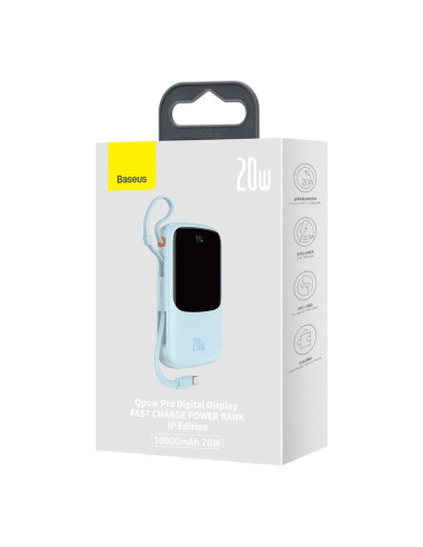 BASEUS powerbank 10 000 mAh avec câble Lightning intégré + câble USB A vers Type C PD QC3.0 3A 20W PPQD020003 bleu
