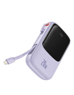 BASEUS powerbank 10 000 mAh avec câble Lightning intégré + câble USB A vers Type C PD QC3.0 3A 20W PPQD020005 violet