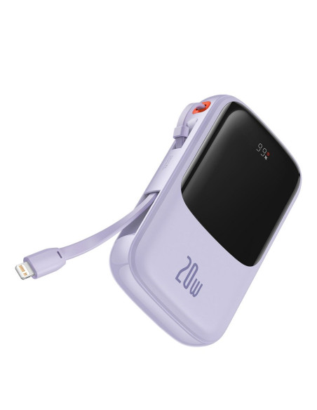 BASEUS powerbank 10 000 mAh avec câble Lightning intégré + câble USB A vers Type C PD QC3.0 3A 20W PPQD020005 violet
