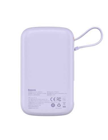 BASEUS powerbank 10 000 mAh avec câble Lightning intégré + câble USB A vers Type C PD QC3.0 3A 20W PPQD020005 violet