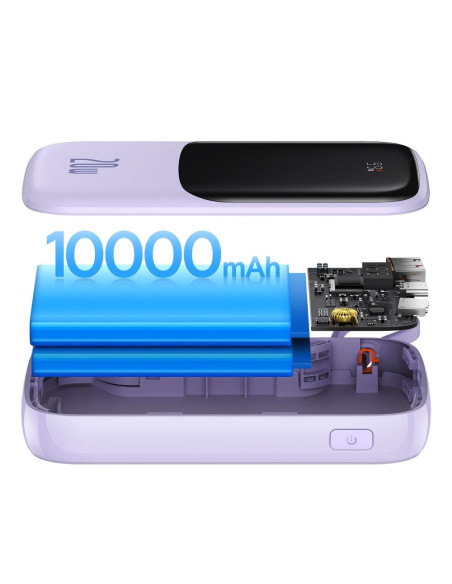 BASEUS powerbank 10 000 mAh avec câble Lightning intégré + câble USB A vers Type C PD QC3.0 3A 20W PPQD020005 violet