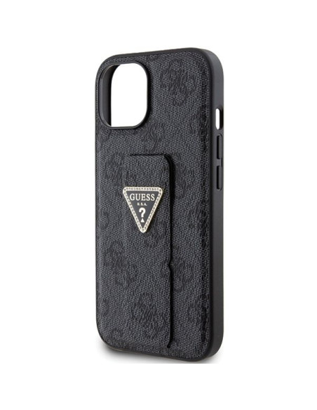 GUESS Coque pour IPHONE 13 / 14 / 15 GUHCP15SPGS4TDK (Grip Stand 4G Triangle Strass) noir