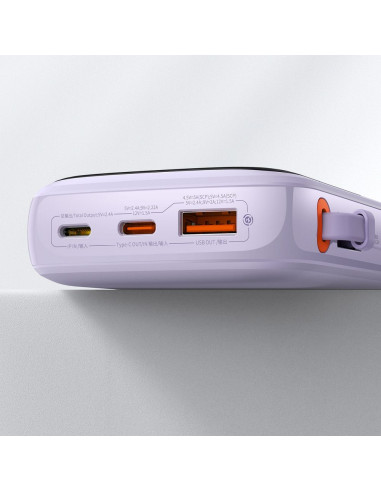 BASEUS powerbank 10 000 mAh avec câble Lightning intégré + câble USB A vers Type C PD QC3.0 3A 20W PPQD020005 violet