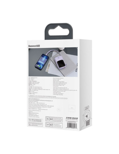 BASEUS powerbank 10 000 mAh avec câble Lightning intégré + câble USB A vers Type C PD QC3.0 3A 20W PPQD020005 violet