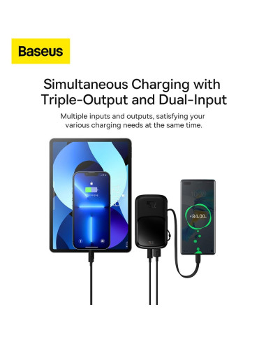 BASEUS powerbank 10 000 mAh with built-in cable + cable USB A to Type C PD QC3.0 3A 22,5W PPQD020101 black