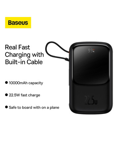 BASEUS powerbank 10 000 mAh with built-in cable + cable USB A to Type C PD QC3.0 3A 22,5W PPQD020101 black