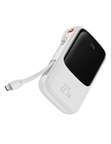BASEUS powerbank 10 000 mAh avec câble Type C intégré + câble USB A vers Type C PD QC3.0 3A 22.5W PPQD020102 blanc