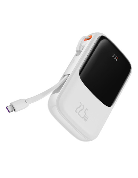 BASEUS powerbank 10 000 mAh avec câble Type C intégré + câble USB A vers Type C PD QC3.0 3A 22.5W PPQD020102 blanc
