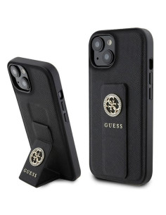 GUESS Coque pour IPHONE 13 / 14 / 15 GUHCP15SPGSSADK (Grip Stand 4G Saffiano Strass) noir