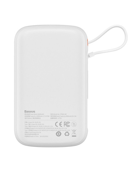 BASEUS powerbank 10 000 mAh avec câble Type C intégré + câble USB A vers Type C PD QC3.0 3A 22.5W PPQD020102 blanc