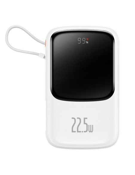 BASEUS powerbank 10 000 mAh avec câble Type C intégré + câble USB A vers Type C PD QC3.0 3A 22.5W PPQD020102 blanc