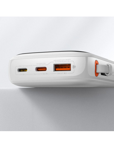 BASEUS powerbank 10 000 mAh avec câble Type C intégré + câble USB A vers Type C PD QC3.0 3A 22.5W PPQD020102 blanc