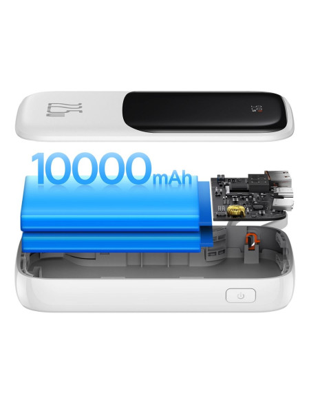 BASEUS powerbank 10 000 mAh avec câble Type C intégré + câble USB A vers Type C PD QC3.0 3A 22.5W PPQD020102 blanc