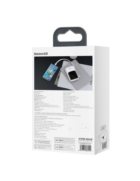 BASEUS powerbank 10 000 mAh avec câble Type C intégré + câble USB A vers Type C PD QC3.0 3A 22.5W PPQD020102 blanc