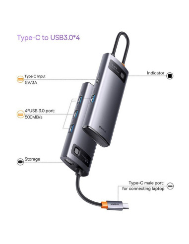 Adaptateur BASEUS HUB 4in1 Type C WKWG070013/BS-OH066 0,17 m gris