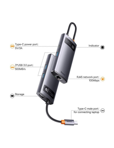 Adaptateur BASEUS HUB 4in1 WKWG070113/BS-OH067 0.17m gris