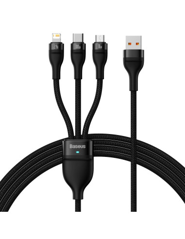 BASEUS 3in1 Flash Series USB-C micro USB Câble Lightning 100W CASS030001 1.2m noir