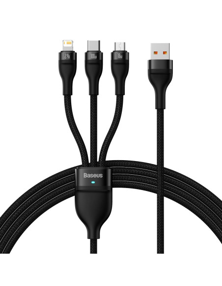 BASEUS 3in1 Flash Series USB-C micro USB Câble Lightning 100W CASS030001 1.2m noir