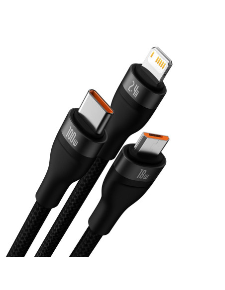 BASEUS 3in1 Flash Series USB-C micro USB Câble Lightning 100W CASS030001 1.2m noir