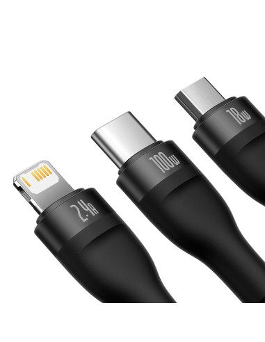 BASEUS 3in1 Flash Series USB-C micro USB Câble Lightning 100W CASS030001 1.2m noir