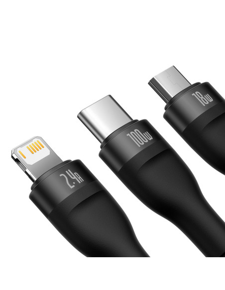 BASEUS 3in1 Flash Series USB-C micro USB Câble Lightning 100W CASS030001 1.2m noir