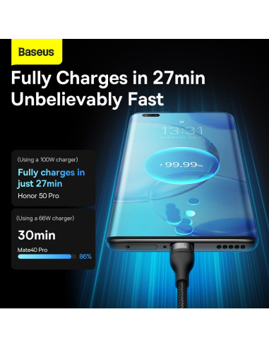 BASEUS 3in1 Flash Series USB-C micro USB Câble Lightning 100W CASS030001 1.2m noir