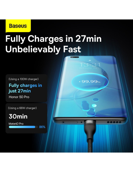 BASEUS 3in1 Flash Series USB-C micro USB Câble Lightning 100W CASS030001 1.2m noir