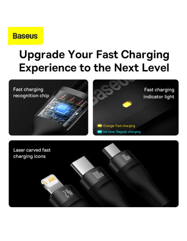 BASEUS 3in1 Flash Series USB-C micro USB Câble Lightning 100W CASS030001 1.2m noir