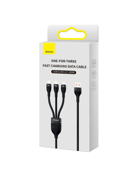BASEUS 3in1 Flash Series USB-C micro USB Câble Lightning 100W CASS030001 1.2m noir