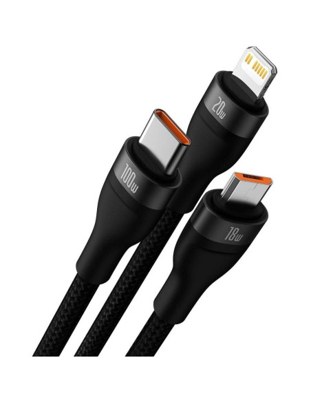 BASEUS Câble 3-en-1 Type C / USB A vers Micro USB / Lightning / Type C PD QC 5A 100W CASS030101 1.2 m noir