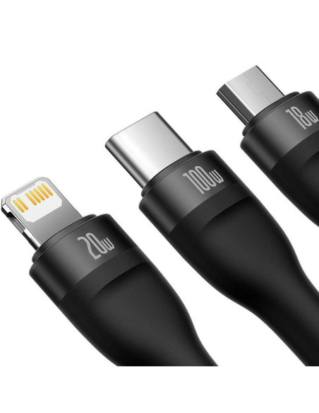 BASEUS Câble 3-en-1 Type C / USB A vers Micro USB / Lightning / Type C PD QC 5A 100W CASS030101 1.2 m noir