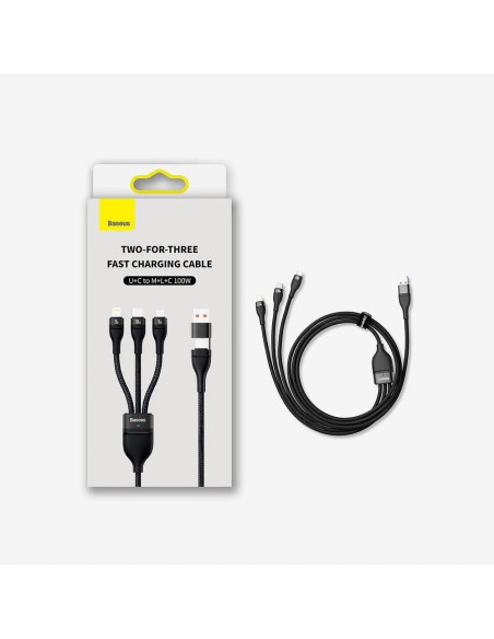 BASEUS Câble 3-en-1 Type C / USB A vers Micro USB / Lightning / Type C PD QC 5A 100W CASS030101 1.2 m noir